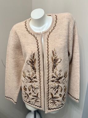 Vintage 90s Linea Louis Dell'olio Wool Cardigan Sweater Embroidered Open Front S